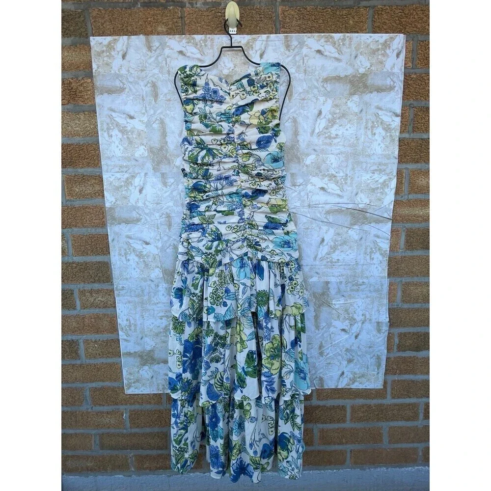 Abercrombie & Fitch High Neck Ruched Tiered Maxi Dress size XS